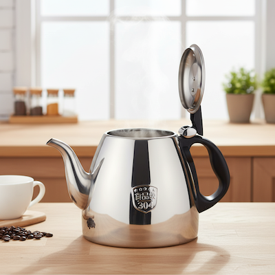 Theiere en inox Inoxia avec tasse et grains café