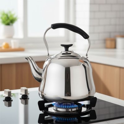 Théière en inox sur le feu