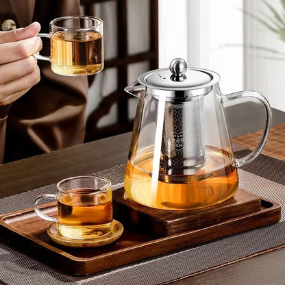 Theiere en verre Borosilicate 1300ml sur plateau avec tasses