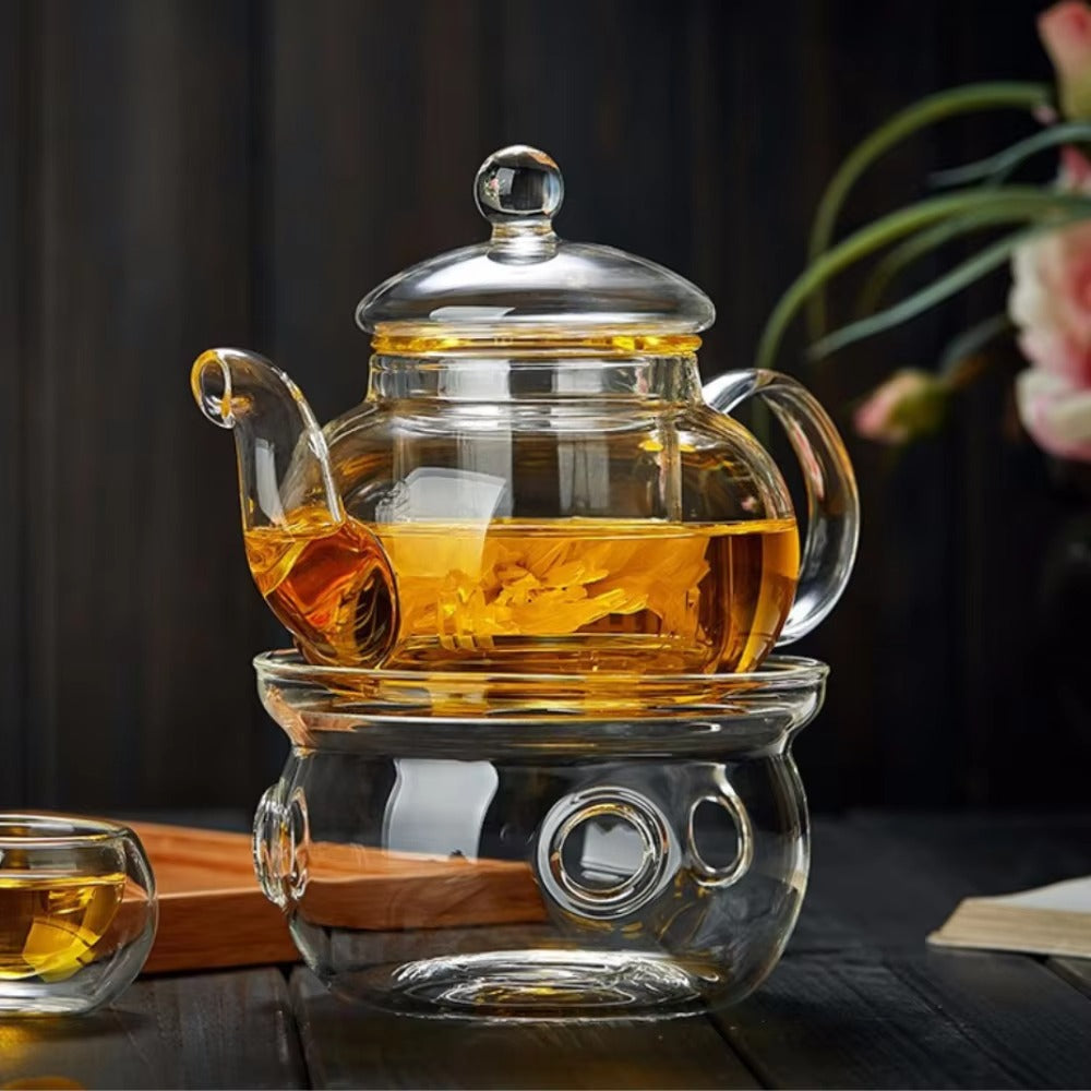 Théière en verre Borosilicate sur base
