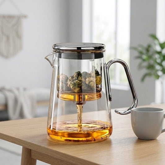 Théière infuseur PureBoil sur une table avec une tasse