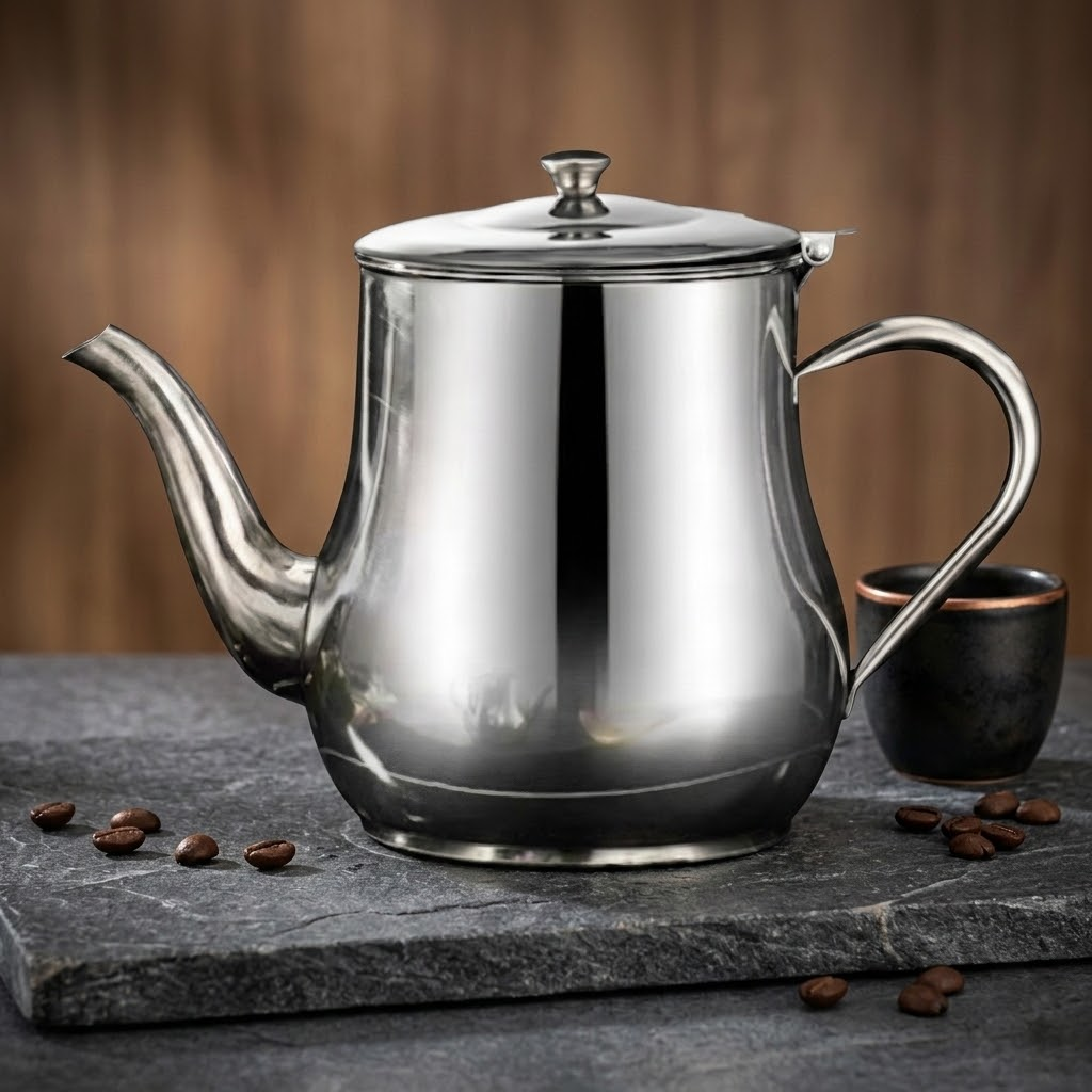Théière inox Durable sur une pierre noire
