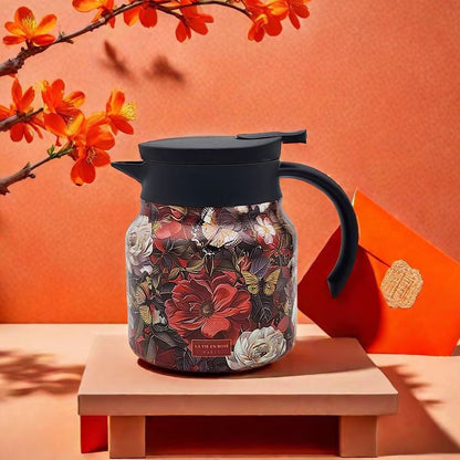Theiere inox  Prestige Thermos sur plateau avec fleurs