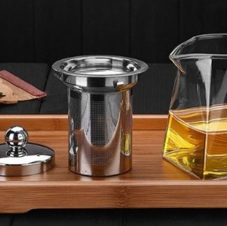 Theiere verre Borosilicate démontée sur plateau 
