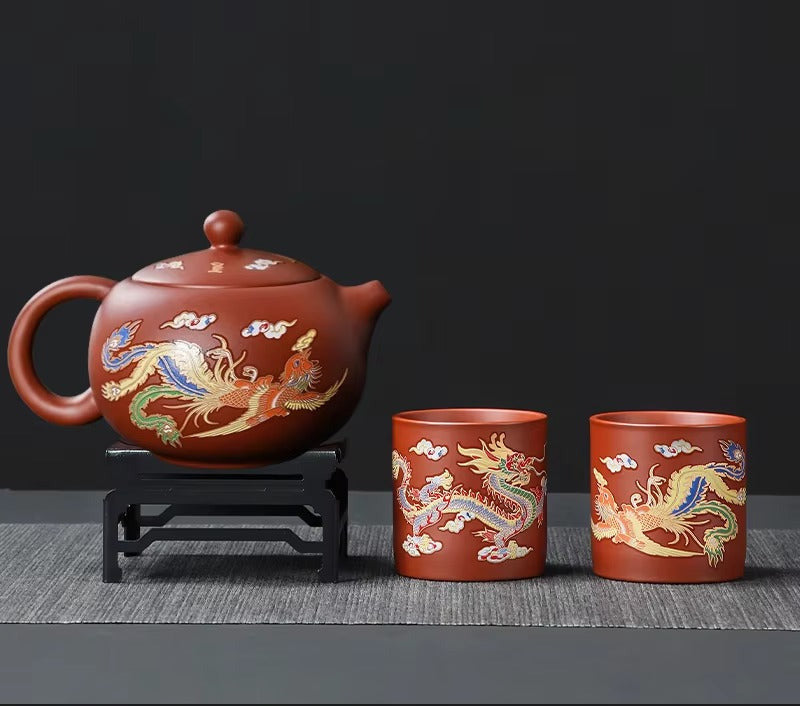 Théières chinoises Zisha Xishi ensemble rouge